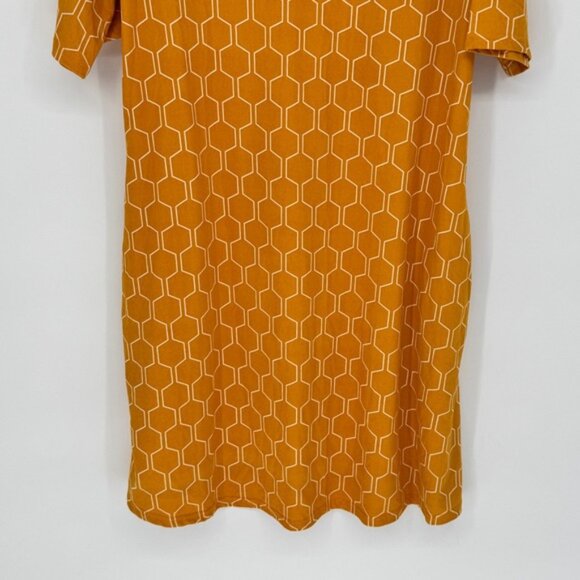 Arianna by Howards Womens Small Medium Gold Hexagon Print Short Sleeve Dress New - Picture 3 of 14